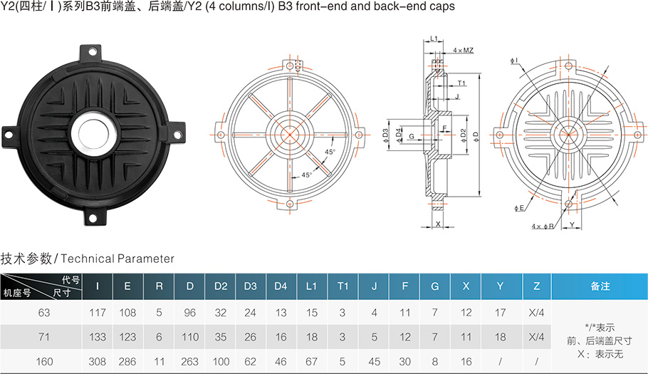 Y2(四柱/Ⅰ)系列B3前端蓋、后端蓋